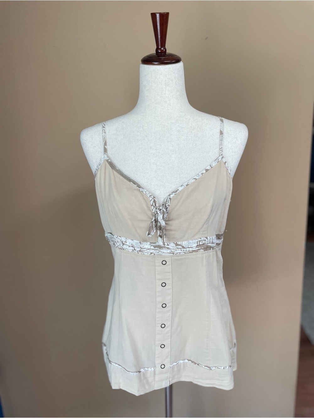 Da Nang Surplus Y2K Tank Top Cami Size Medium Army Vintage Lace-Up Dainty‎ Long